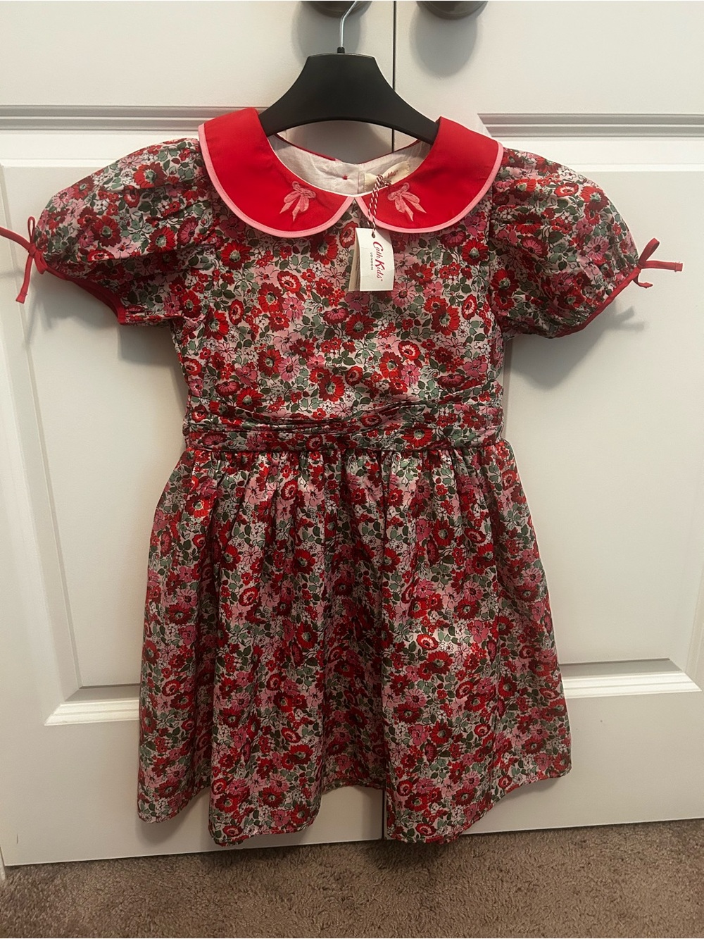 Cath Kidston Red Floral Peter Collar Puff Sleeve Dress